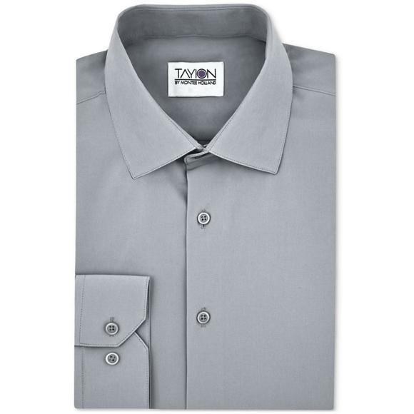 Tayion Collection Men's Solid Dress Shirt Stretch Solid Grey 16-16.5 32/33 Large - Picture 1 of 5